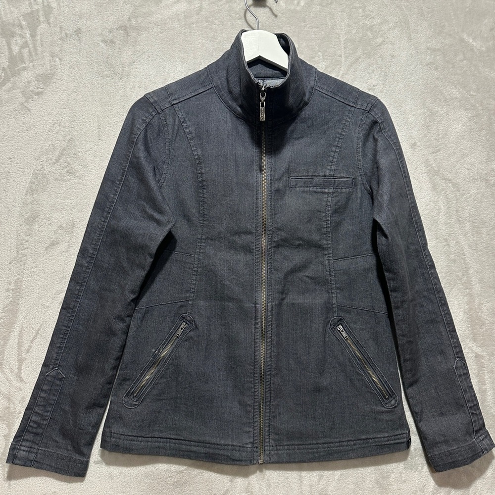 Prana Womens XS Gray Organic Cotton Blend Full Zip Denim Style Jacket RN124977